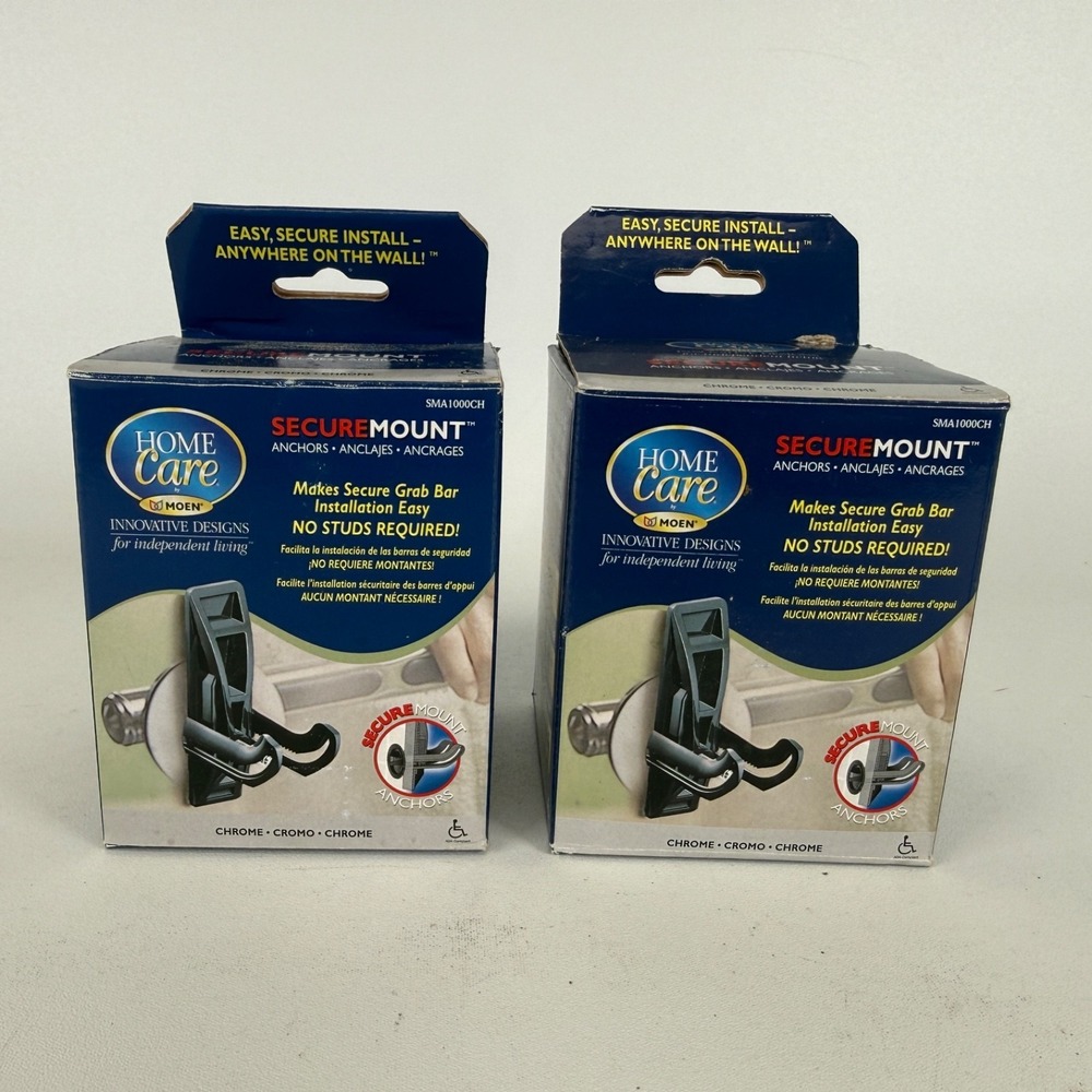 2x MOEN SMA1000CH Home Care SecureMount Grab‎ Bar Secure Mount Anchor Chrome